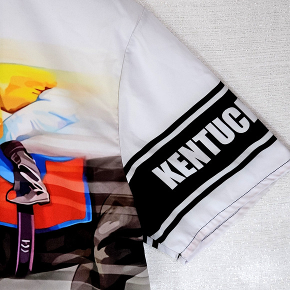 Kentucky Derby Horse Racing 3D Screen Printed Short Sleeve ButtonUp Mens Large - Picture 8 of 11